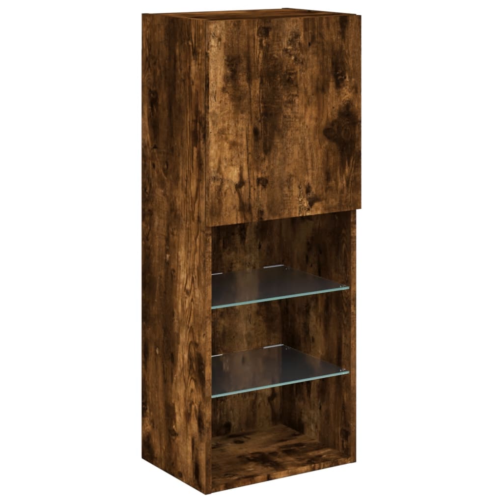 Mobili TV a Muro con LED 4pz Rovere Fumo in Legno Multistrato
