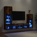 Mobili TV a Muro con LED 4pz Rovere Fumo in Legno Multistrato