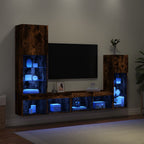 Mobili TV a Muro con LED 4pz Rovere Fumo in Legno Multistrato