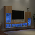 Mobili TV a Muro con LED 4pz Rovere Sonoma Legno Multistrato