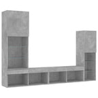 Mobili TV a Muro con LED 4pz Grigio Cemento Legno Multistrato
