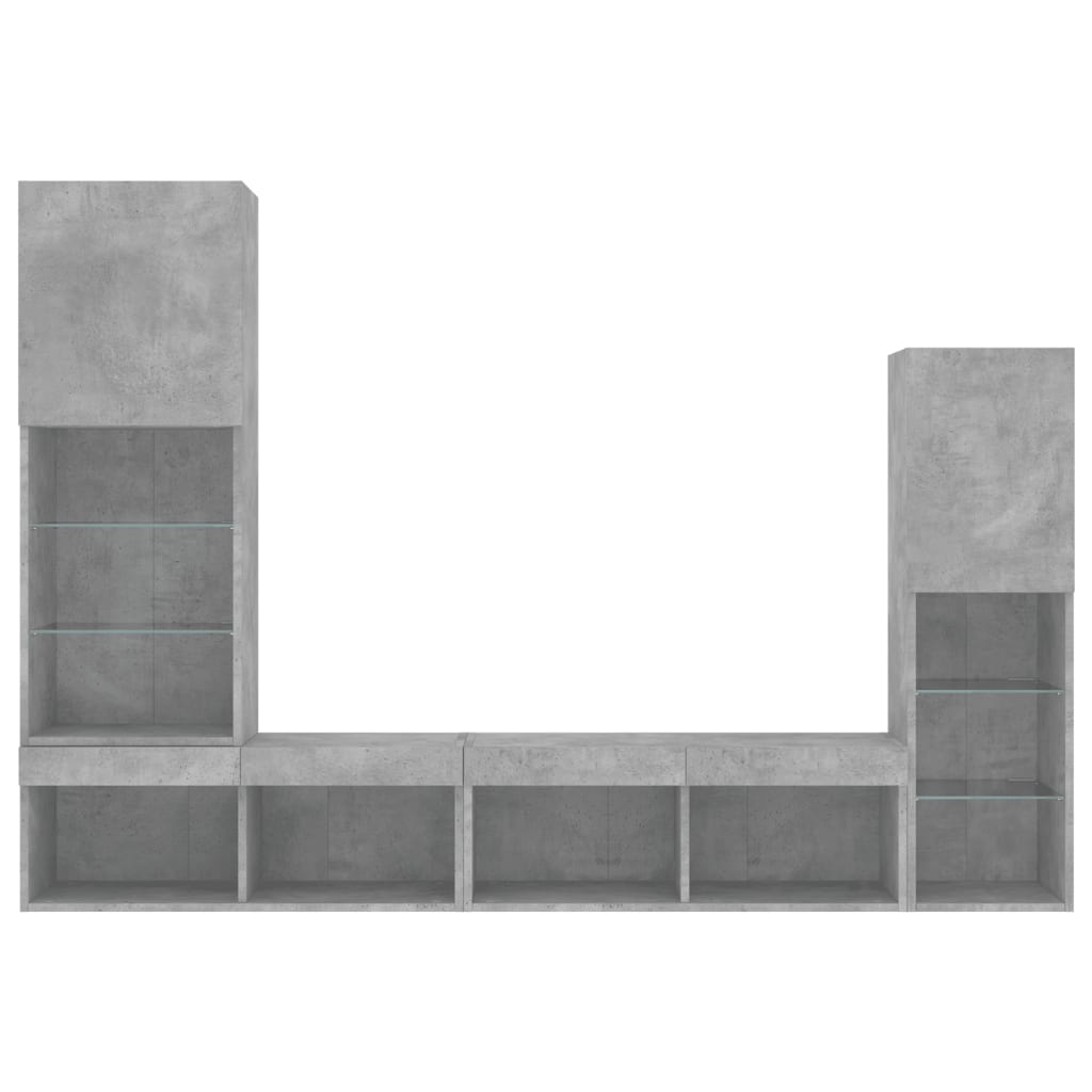 Mobili TV a Muro con LED 4pz Grigio Cemento Legno Multistrato
