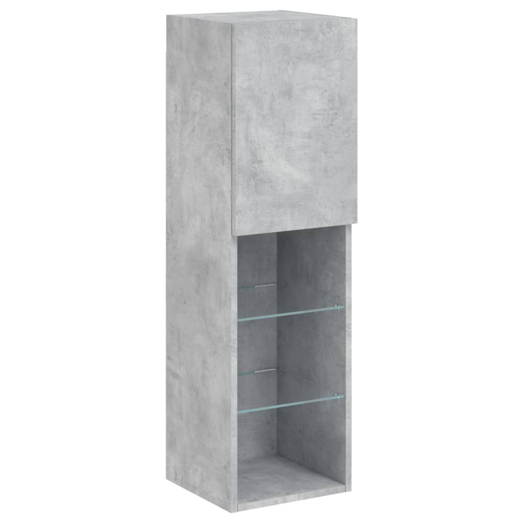 Mobili TV a Muro con LED 4pz Grigio Cemento Legno Multistrato