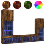 Mobili TV a Muro con LED 4pz Rovere Fumo in Legno Multistrato