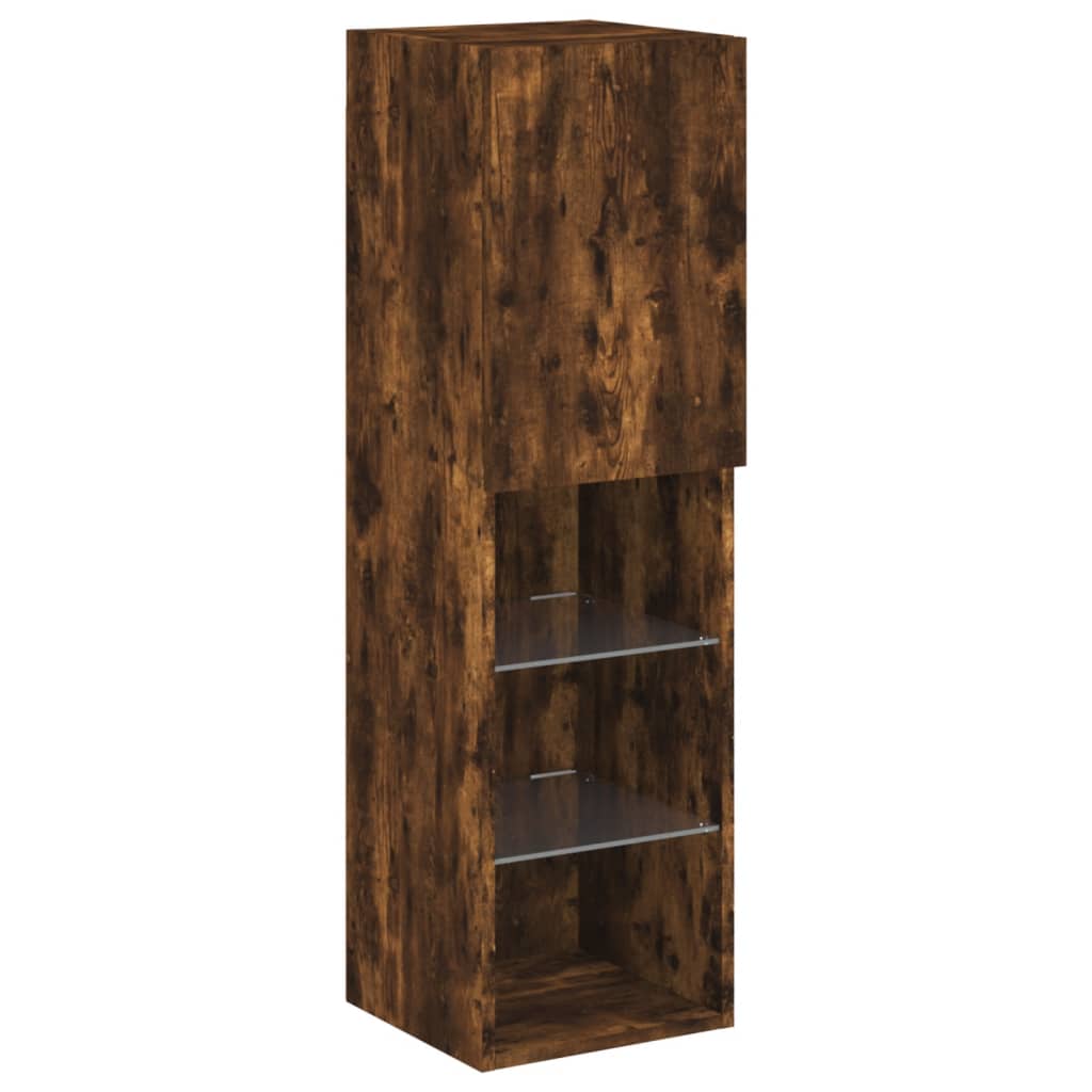 Mobili TV a Muro con LED 4pz Rovere Fumo in Legno Multistrato