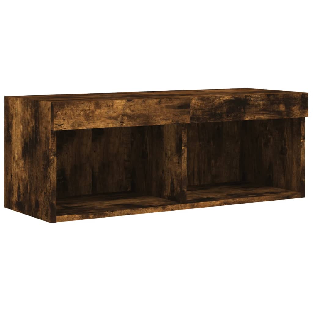 Mobili TV a Muro con LED 4pz Rovere Fumo in Legno Multistrato