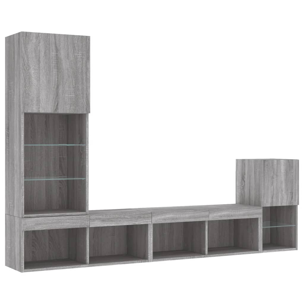 Mobili TV a Muro con LED 4pz Grigio Sonoma in Legno Multistrato
