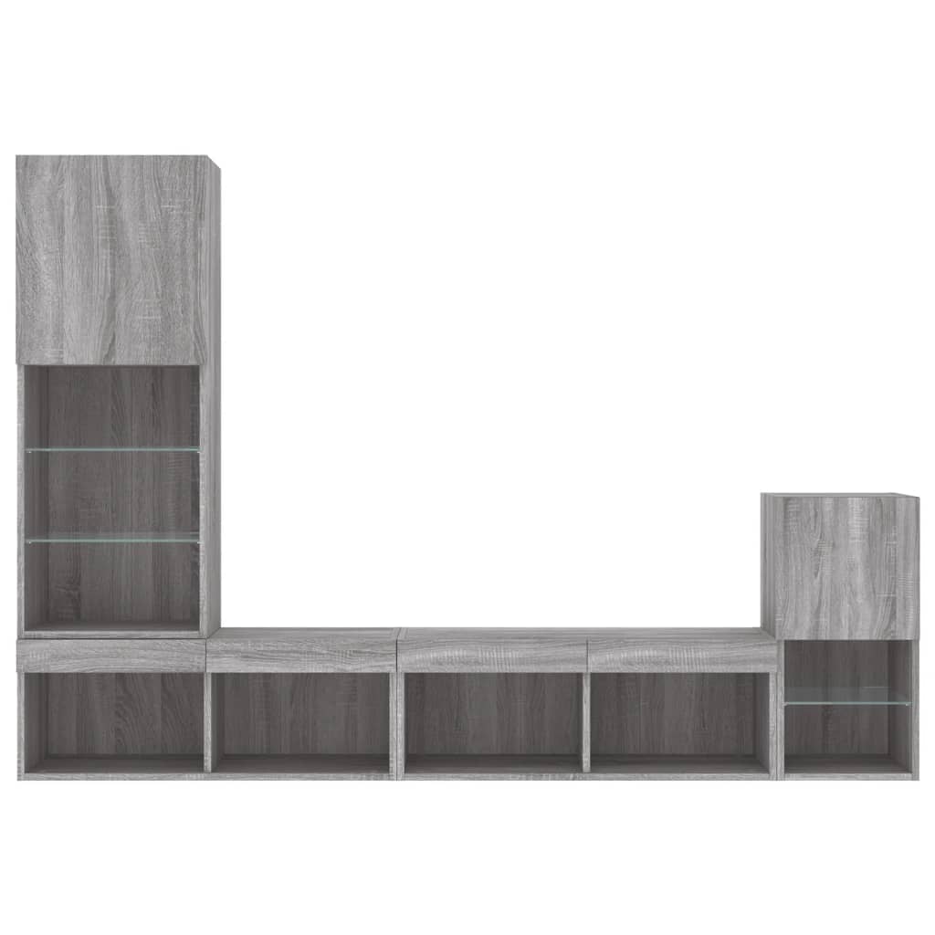 Mobili TV a Muro con LED 4pz Grigio Sonoma in Legno Multistrato