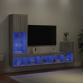 Mobili TV a Muro con LED 4pz Grigio Sonoma in Legno Multistrato