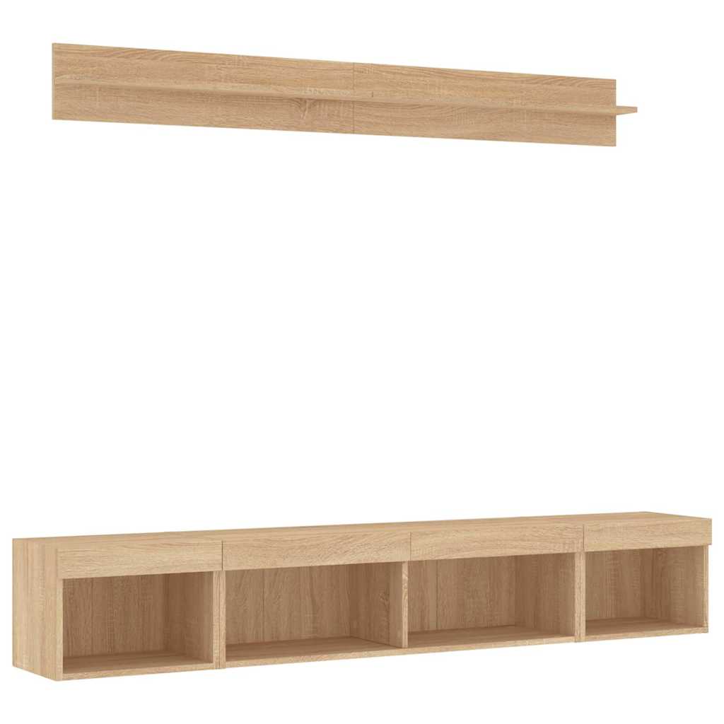 Mobili TV a Muro con LED 5pz Rovere Sonoma Legno Multistrato