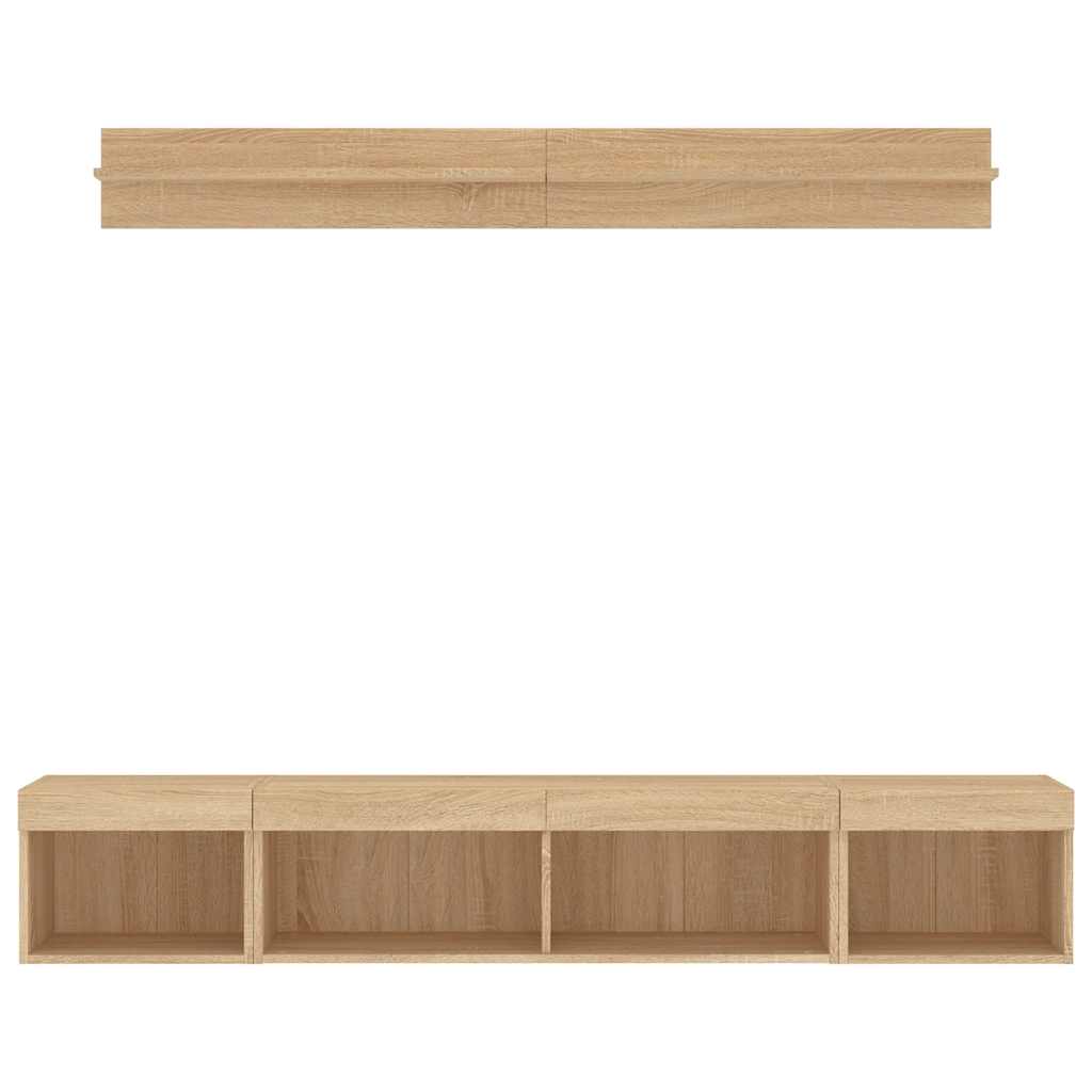 Mobili TV a Muro con LED 5pz Rovere Sonoma Legno Multistrato