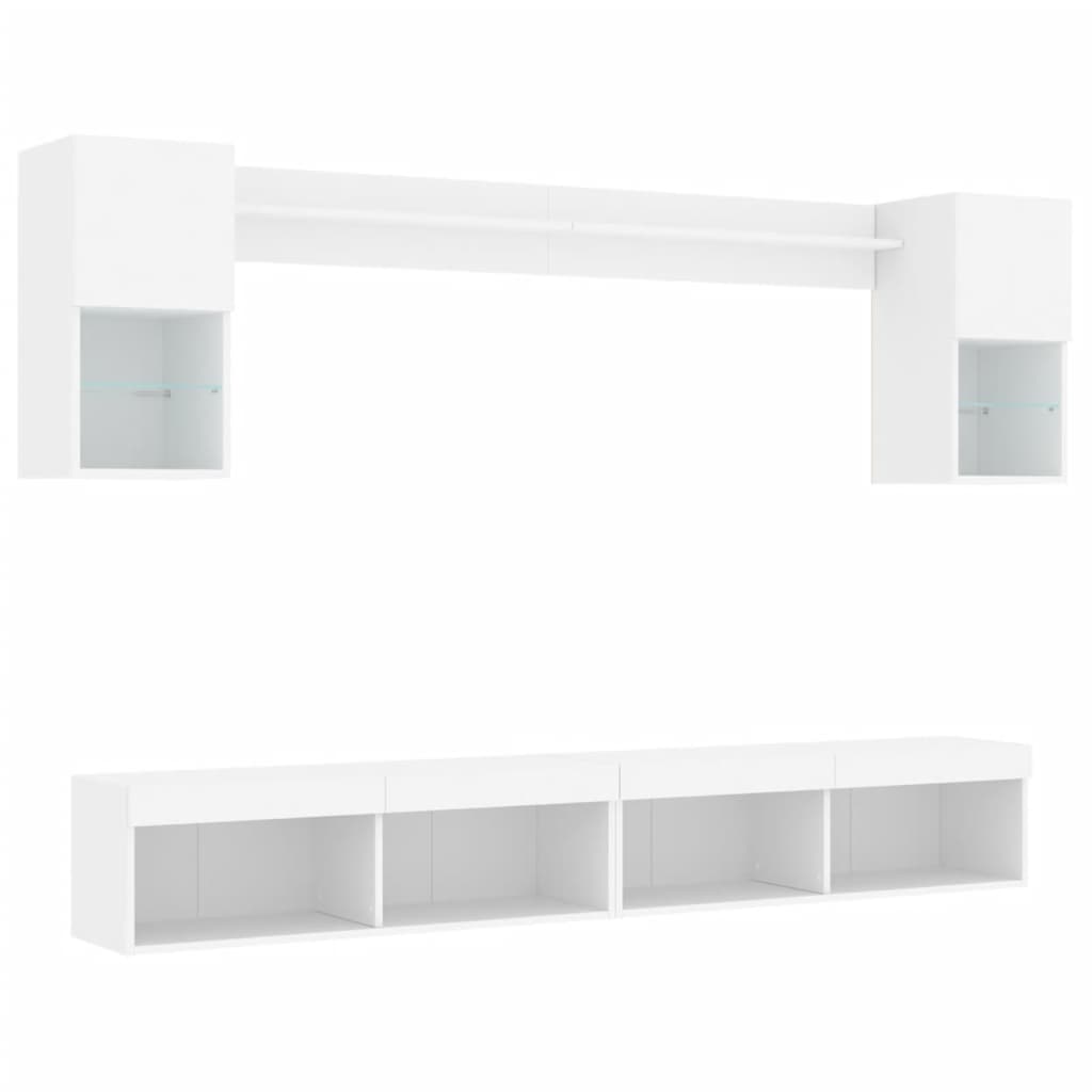 Mobili TV a Muro con LED 6pz Bianchi in Legno Multistrato