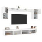 Mobili TV a Muro con LED 6pz Bianchi in Legno Multistrato