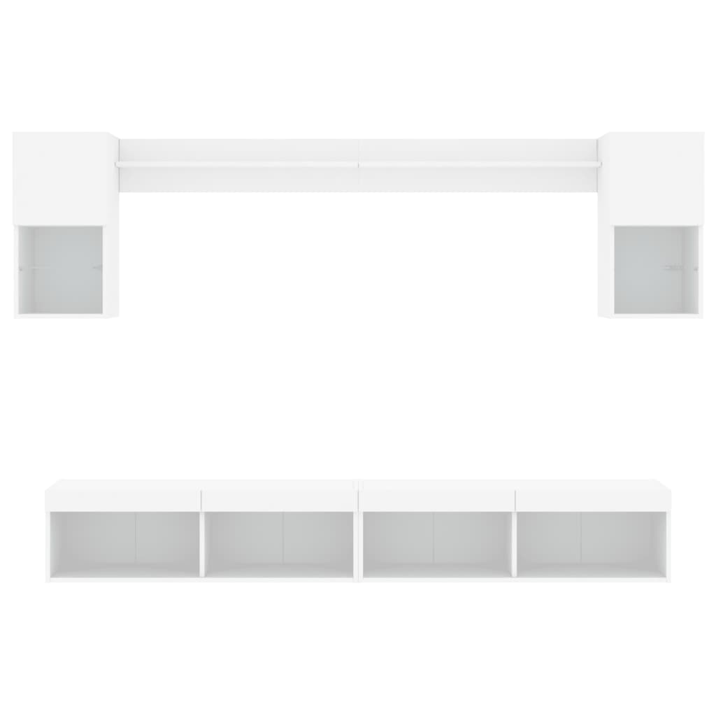 Mobili TV a Muro con LED 6pz Bianchi in Legno Multistrato