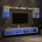 Mobili TV a Muro con LED 6pz Bianchi in Legno Multistrato