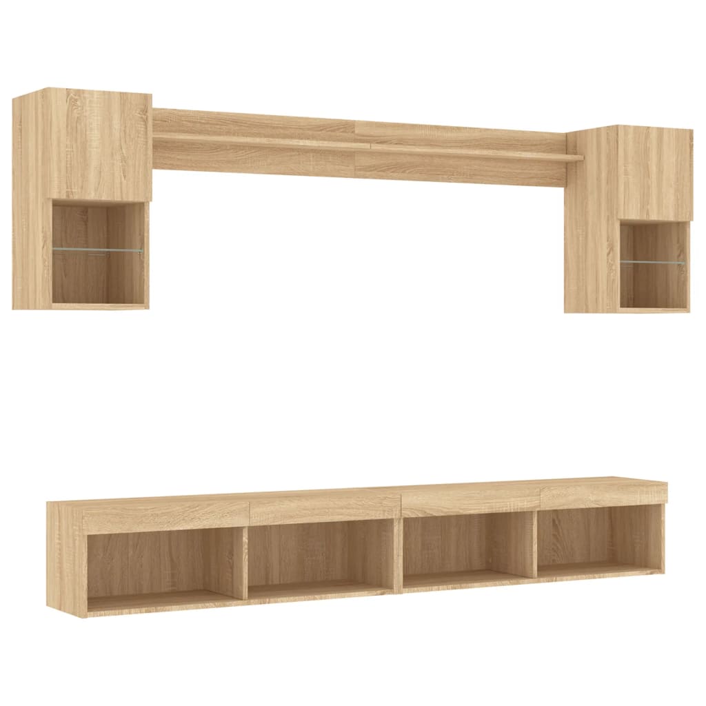 Mobili TV a Muro con LED 6pz Rovere Sonoma Legno Multistrato