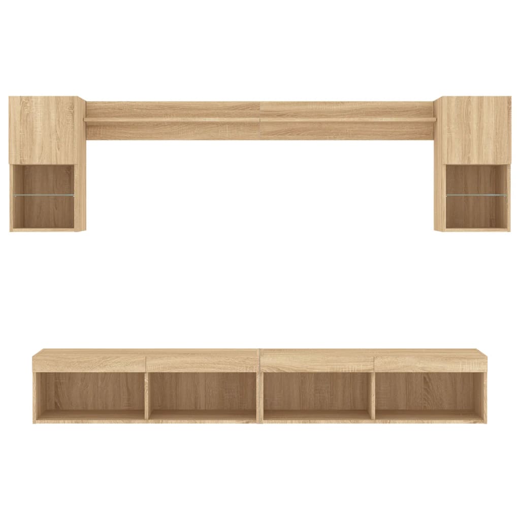Mobili TV a Muro con LED 6pz Rovere Sonoma Legno Multistrato
