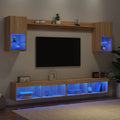 Mobili TV a Muro con LED 6pz Rovere Sonoma Legno Multistrato