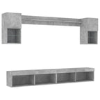 Mobili TV a Muro con LED 6pz Grigio Cemento Legno Multistrato