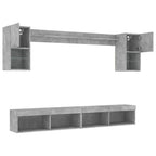 Mobili TV a Muro con LED 6pz Grigio Cemento Legno Multistrato
