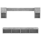 Mobili TV a Muro con LED 6pz Grigio Cemento Legno Multistrato
