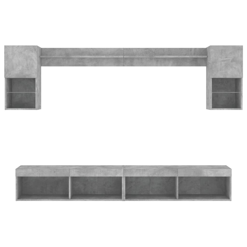 Mobili TV a Muro con LED 6pz Grigio Cemento Legno Multistrato