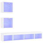 Mobili TV a Muro con LED 5pz Bianchi in Legno Multistrato