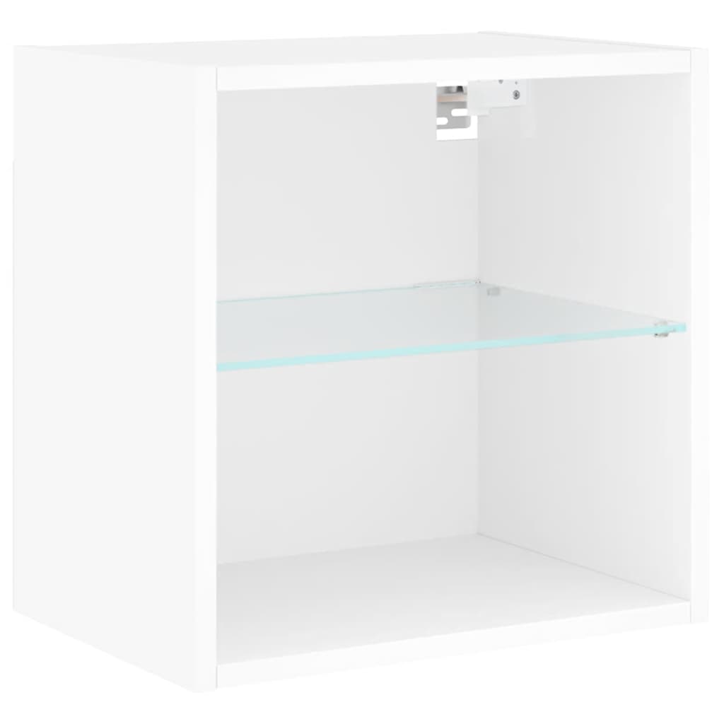 Mobili TV a Muro con LED 5pz Bianchi in Legno Multistrato