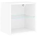 Mobili TV a Muro con LED 5pz Bianchi in Legno Multistrato