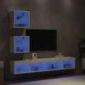 Mobili TV a Muro con LED 5pz Bianchi in Legno Multistrato