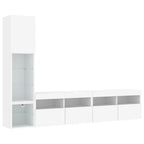 Mobili TV a Muro con LED 4pz Bianchi in Legno Multistrato