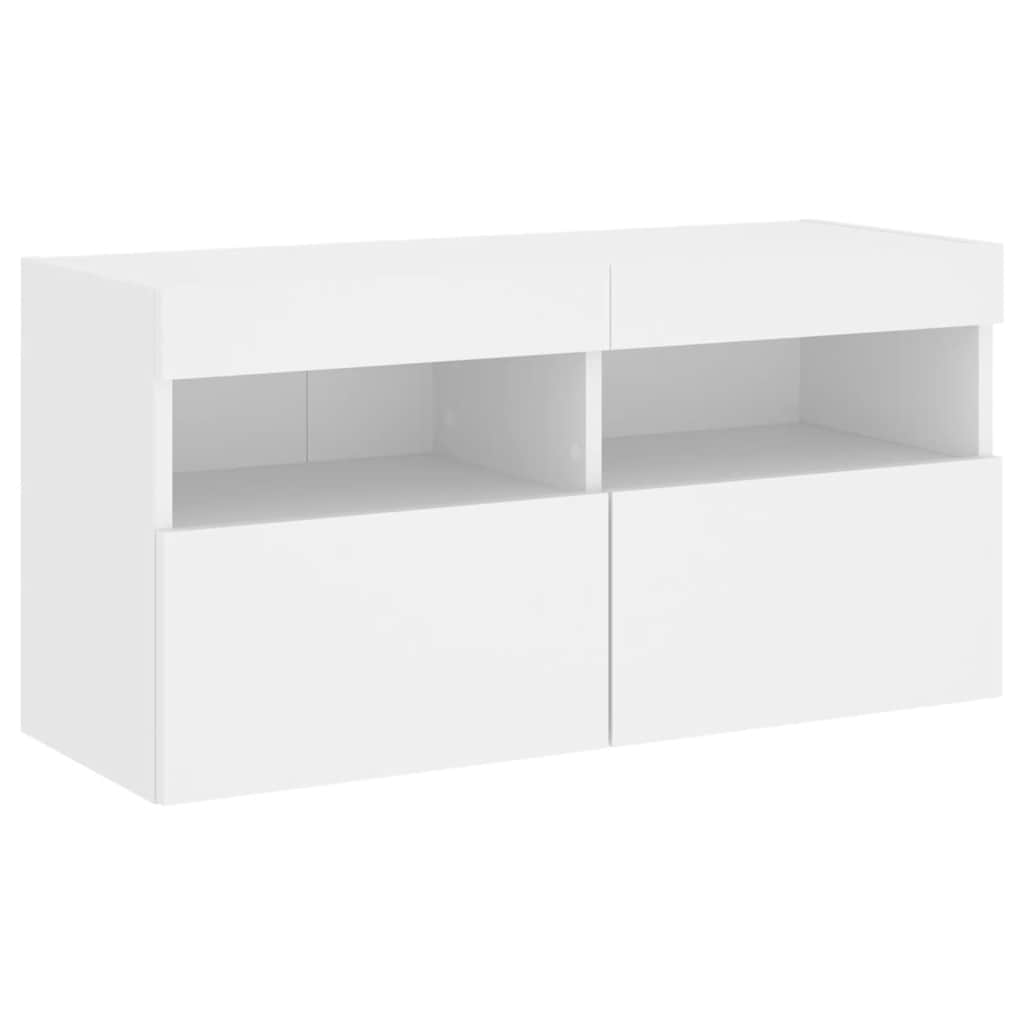 Mobili TV a Muro con LED 4pz Bianchi in Legno Multistrato