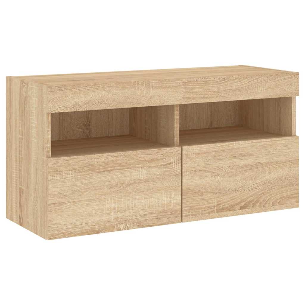 Mobili TV a Muro con LED 4pz Rovere Sonoma Legno Multistrato