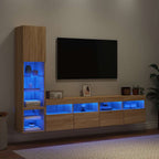 Mobili TV a Muro con LED 4pz Rovere Sonoma Legno Multistrato