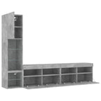 Mobili TV a Muro con LED 4pz Grigio Cemento Legno Multistrato