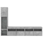 Mobili TV a Muro con LED 4pz Grigio Cemento Legno Multistrato