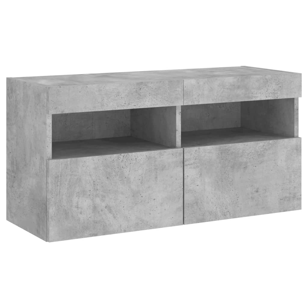 Mobili TV a Muro con LED 4pz Grigio Cemento Legno Multistrato
