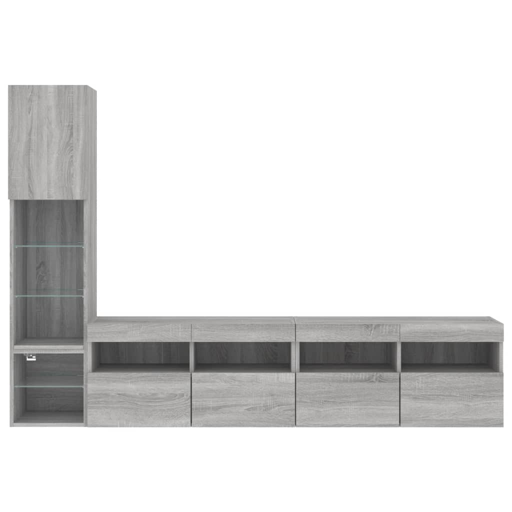 Mobili TV a Muro con LED 4pz Grigio Sonoma in Legno Multistrato