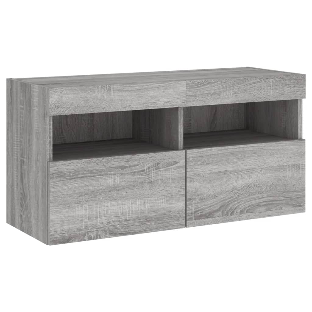 Mobili TV a Muro con LED 4pz Grigio Sonoma in Legno Multistrato