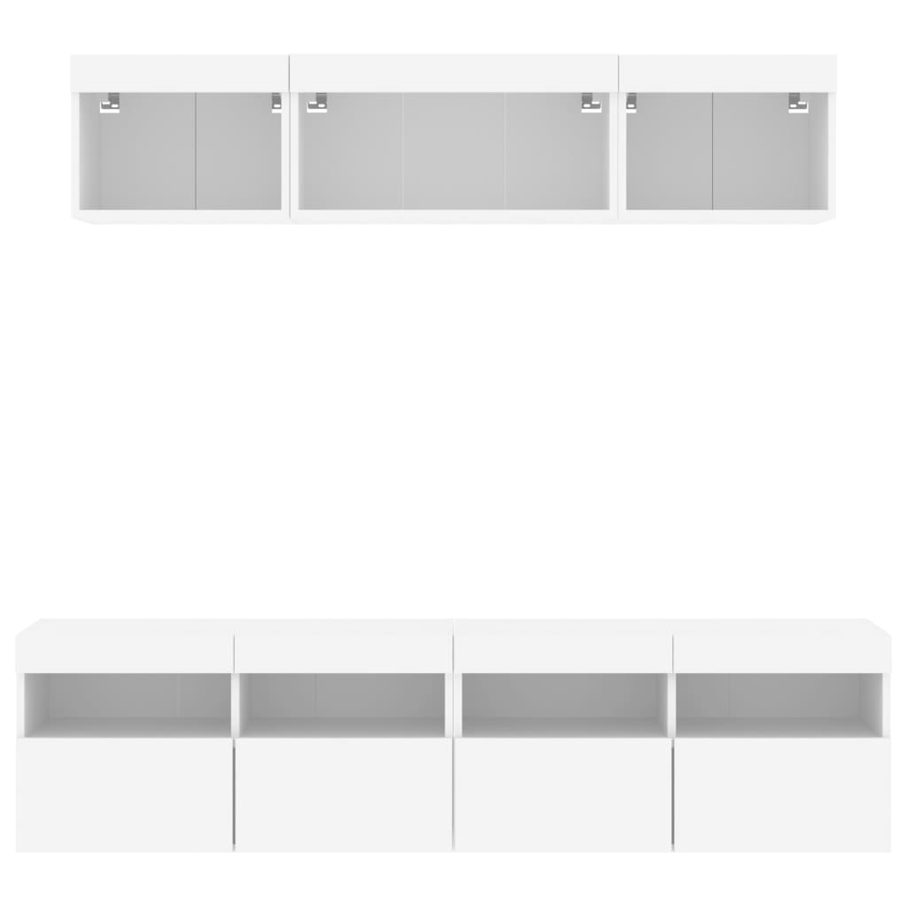 Mobili TV a Muro con LED 5pz Bianchi in Legno Multistrato