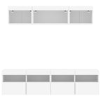 Mobili TV a Muro con LED 5pz Bianchi in Legno Multistrato