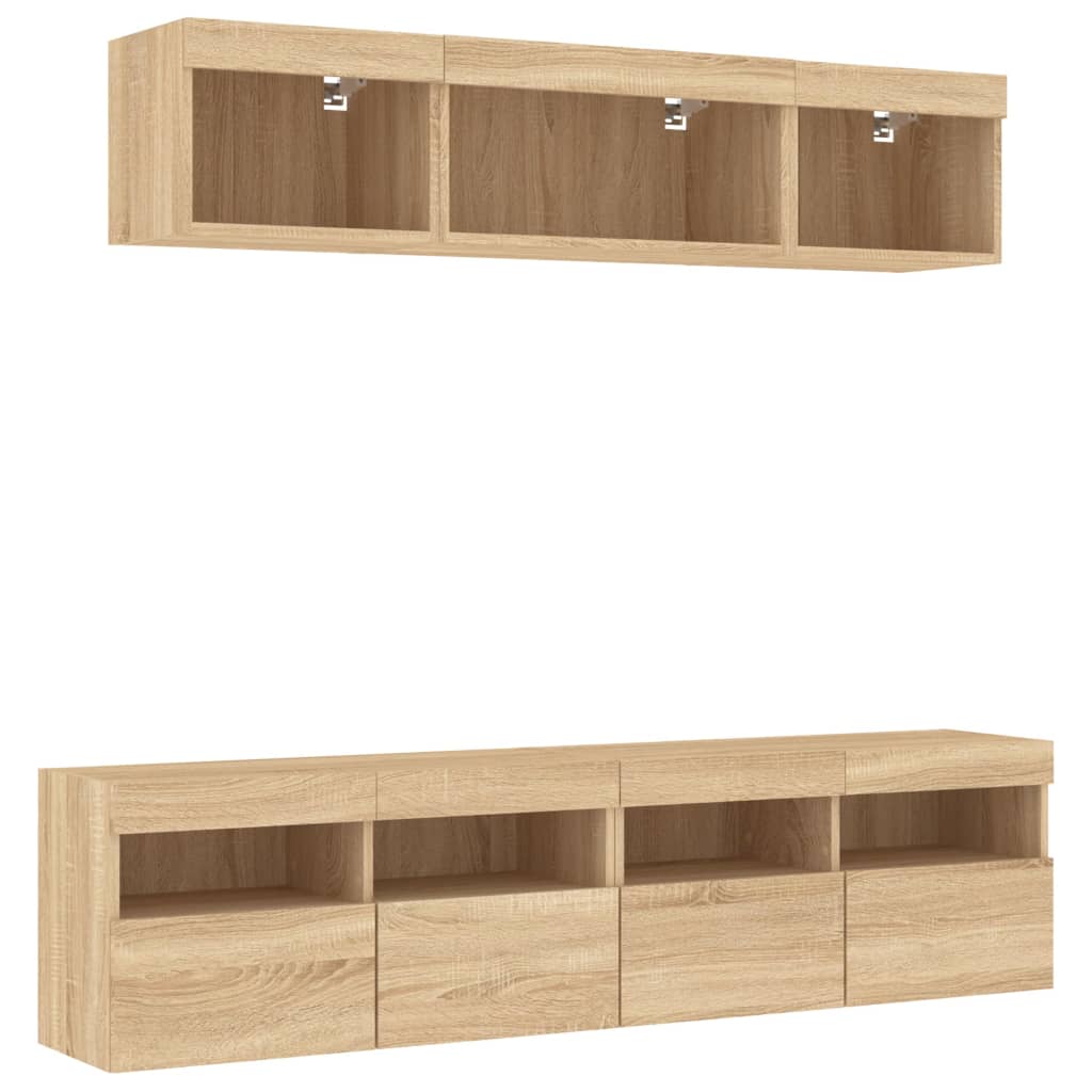 Mobili TV a Muro con LED 5pz Rovere Sonoma Legno Multistrato