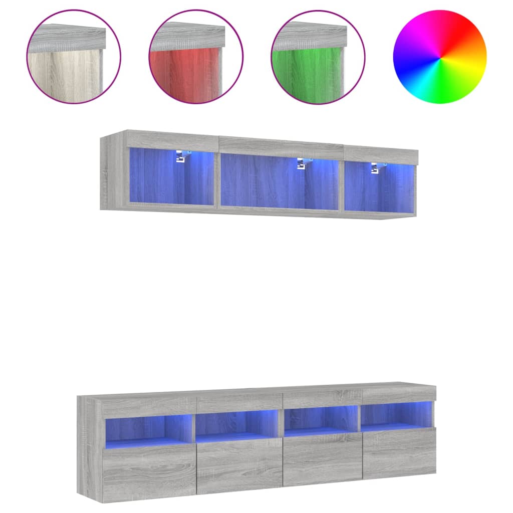 Mobili TV a Muro con LED 5pz Grigio Sonoma in Legno Multistrato