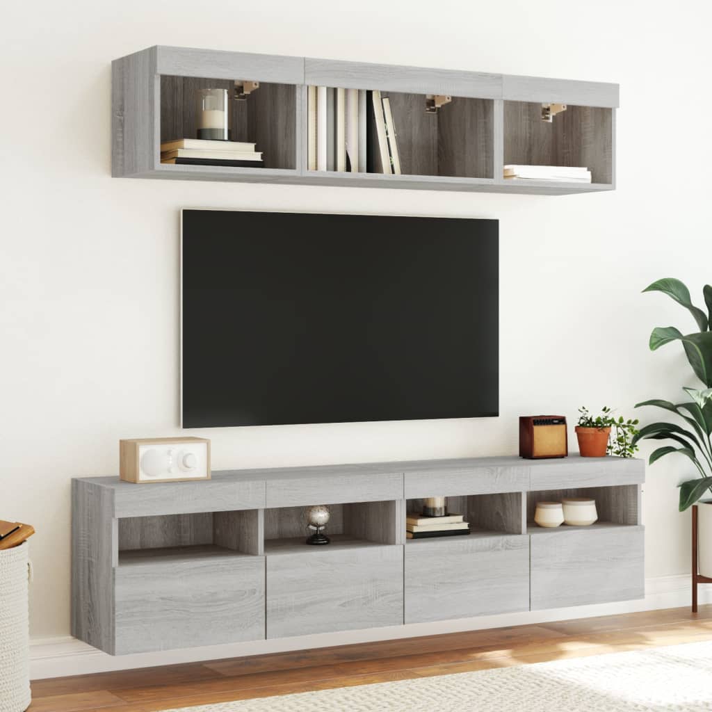 Mobili TV a Muro con LED 5pz Grigio Sonoma in Legno Multistrato