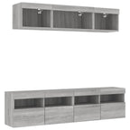 Mobili TV a Muro con LED 5pz Grigio Sonoma in Legno Multistrato