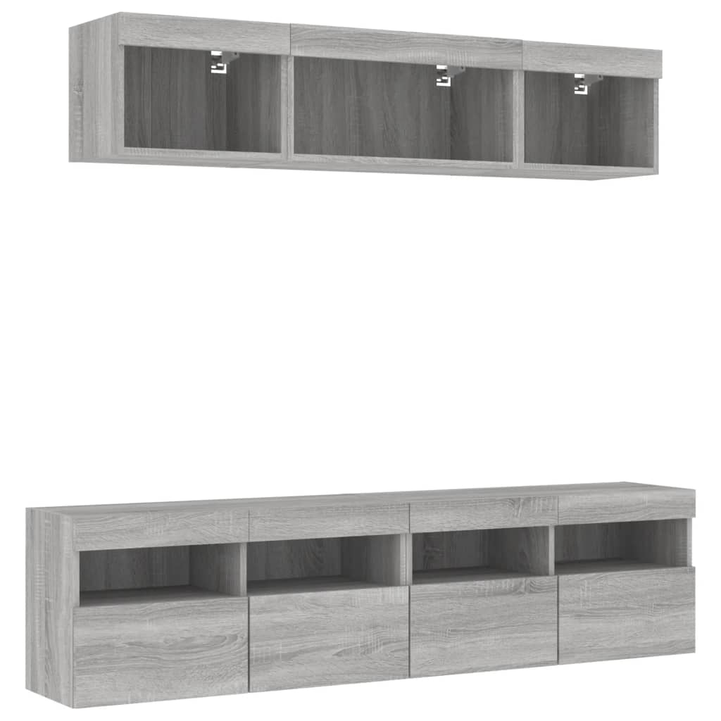 Mobili TV a Muro con LED 5pz Grigio Sonoma in Legno Multistrato