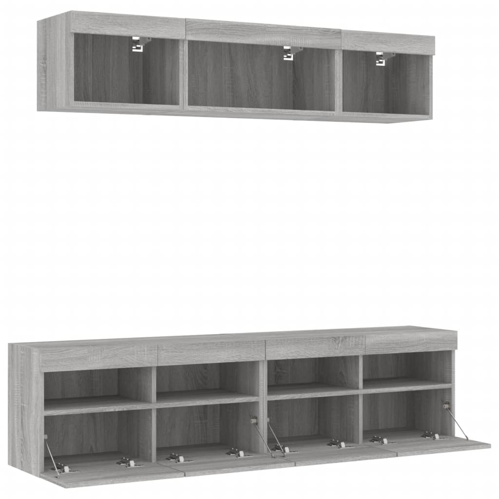 Mobili TV a Muro con LED 5pz Grigio Sonoma in Legno Multistrato
