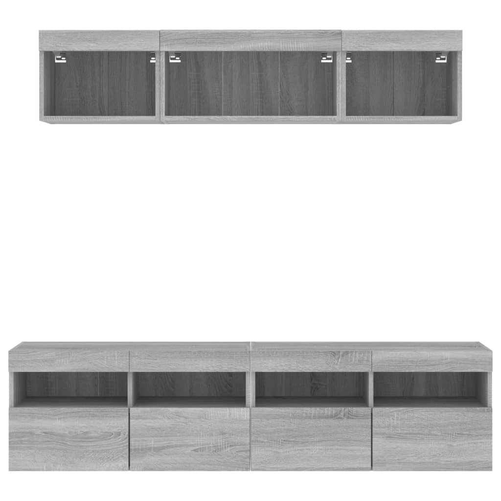 Mobili TV a Muro con LED 5pz Grigio Sonoma in Legno Multistrato
