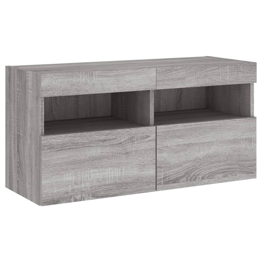 Mobili TV a Muro con LED 5pz Grigio Sonoma in Legno Multistrato