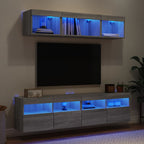 Mobili TV a Muro con LED 5pz Grigio Sonoma in Legno Multistrato
